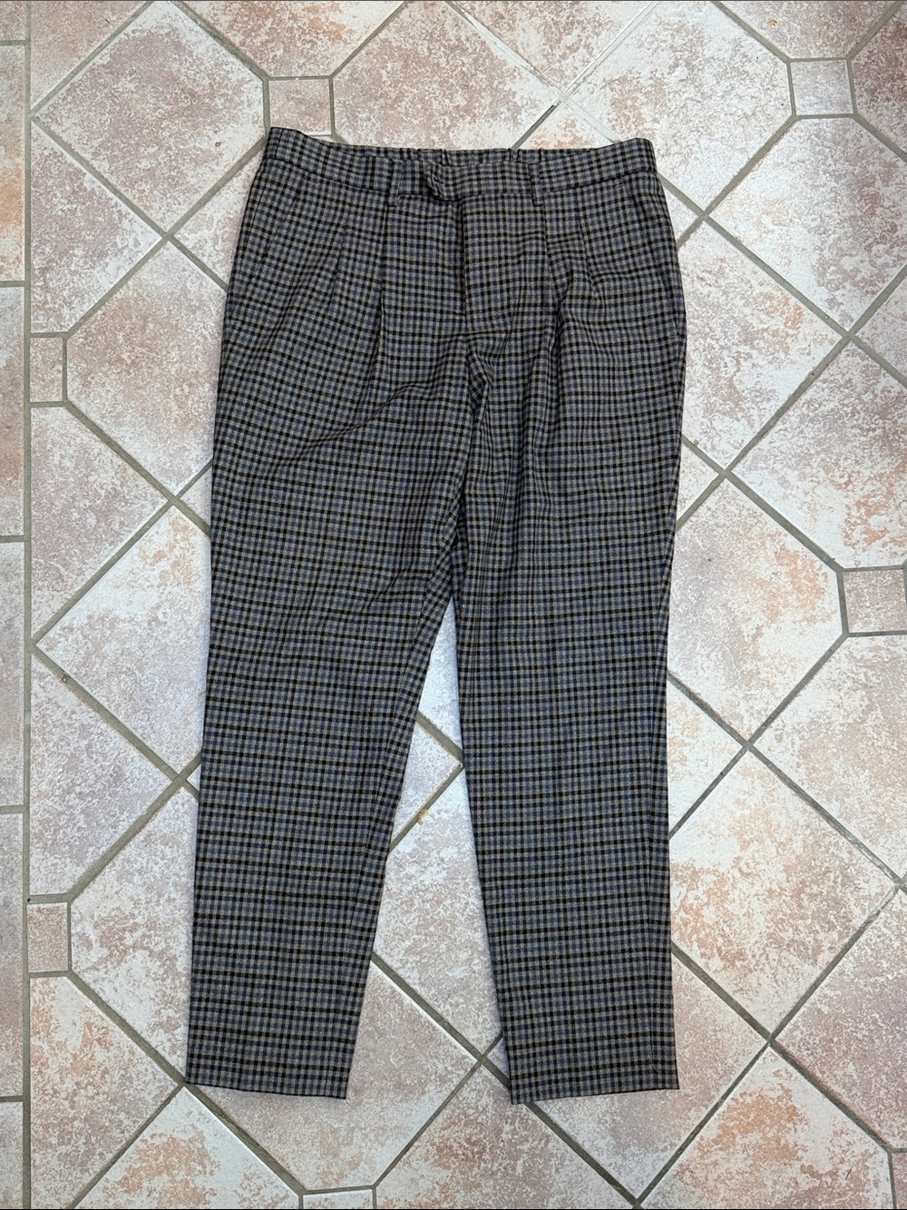 Express Men’s Pleated Blue Check Trouser - 32 X 32